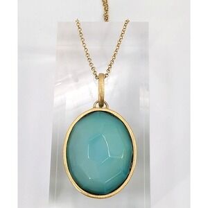 Marcia Moran Gold Tone Teal Oval Faceted Pendant Necklace‎ Signed
